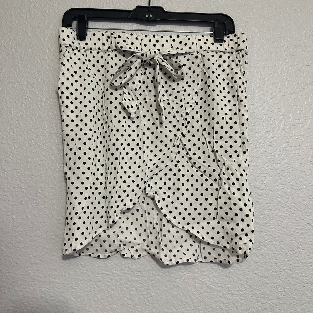 H&M Divided Polka Dot Wrap Mini Skirt White Black Size 40 US 10